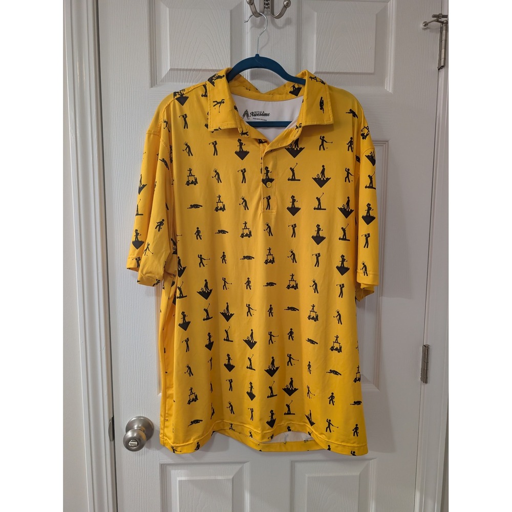 Royal‎ & Awesome, Mens XXL, Short Sleeve Novelty Golf Polo, Yellow Stick Golfer